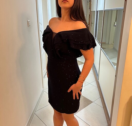 Lacivert simli abiye elbise - Görsel 2