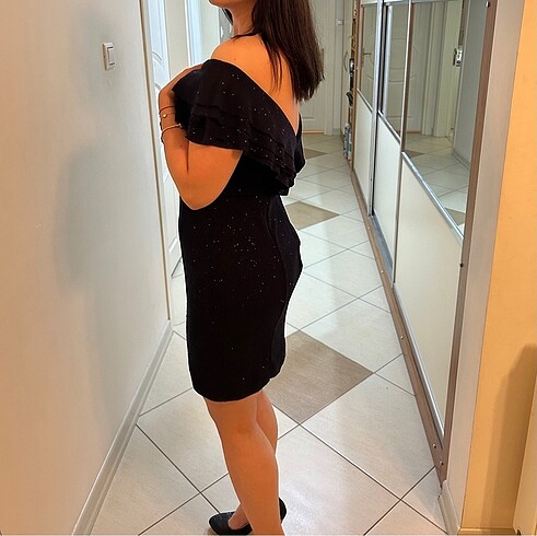 Lacivert simli abiye elbise - Görsel 3