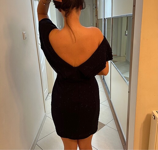 Lacivert simli abiye elbise - Görsel 4