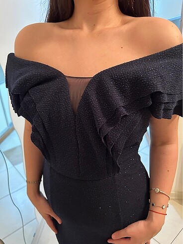 Lacivert simli abiye elbise - Görsel 5