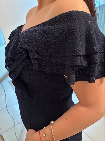 Lacivert simli abiye elbise - Görsel 6