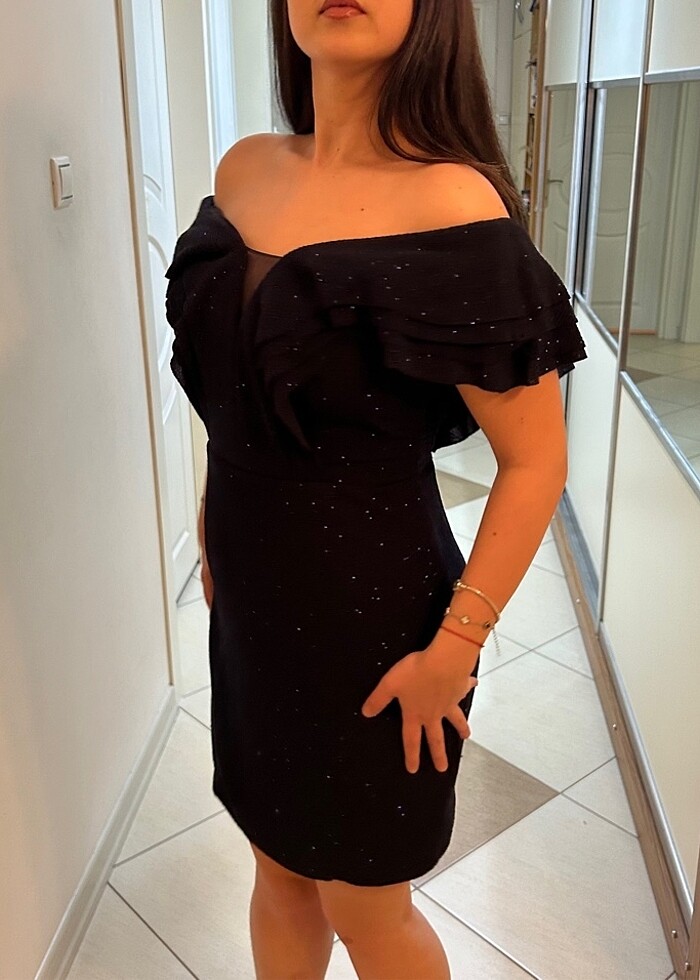 Lacivert simli abiye elbise - Görsel 2