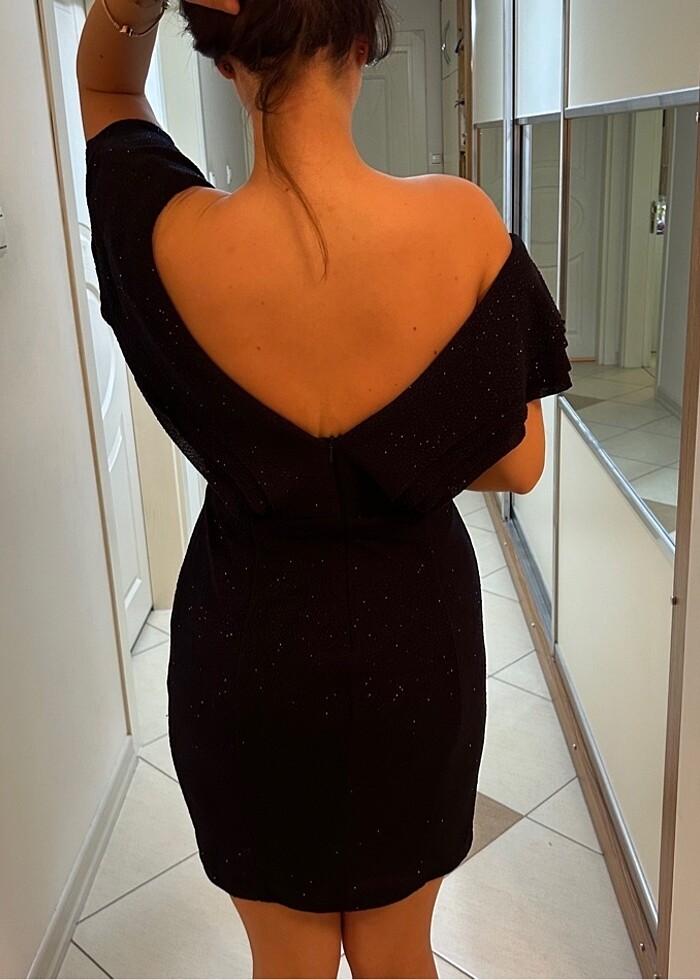 Lacivert simli abiye elbise - Görsel 4