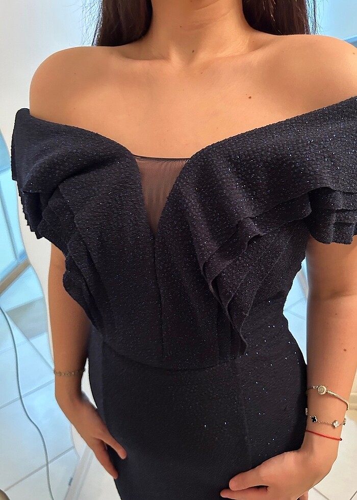 Lacivert simli abiye elbise - Görsel 5