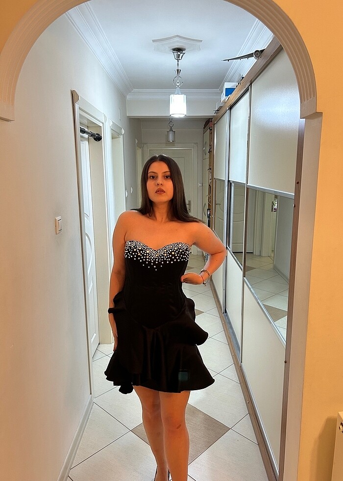 Taşlı siyah abiye elbise - Görsel 2