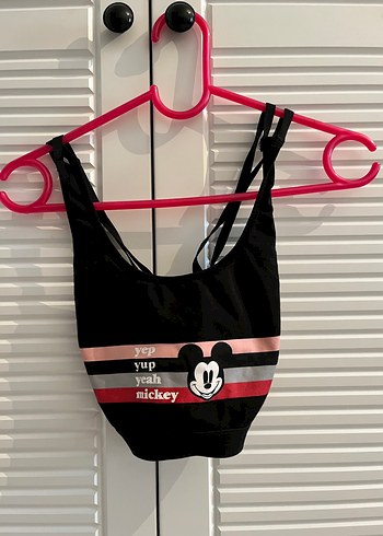 Mickey Baskılı Siyah Mini Spor Sütyeni