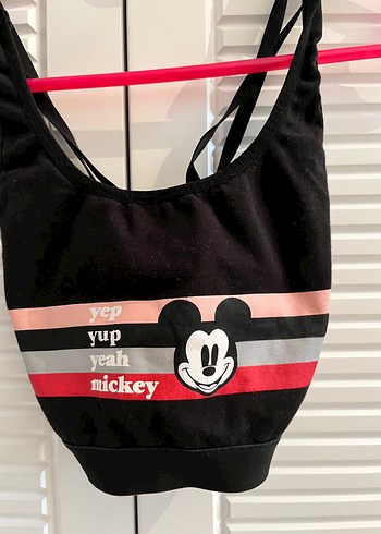 s Beden Mickey Baskılı Siyah Mini Spor Sütyeni