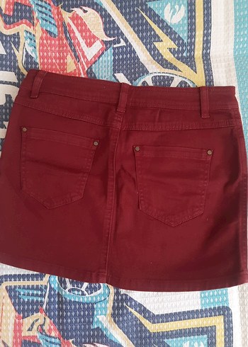 s Beden Bordo Mini Kemerli Kadın Etek