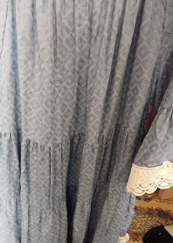 Nakışlı Mavi Bohem İtalyan yazlık Elbise - Görsel 6