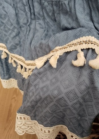 Nakışlı Mavi Bohem İtalyan yazlık Elbise - Görsel 3