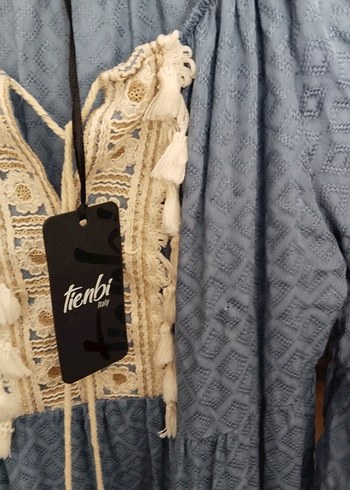 Nakışlı Mavi Bohem İtalyan yazlık Elbise - Görsel 2