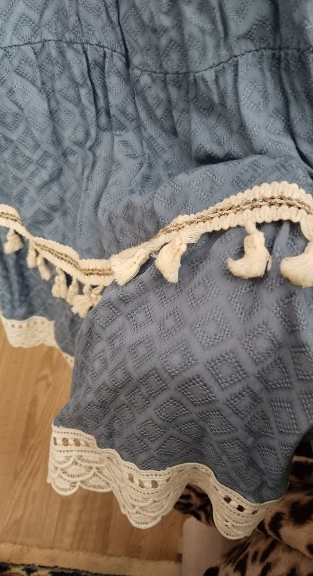 Nakışlı Mavi Bohem İtalyan yazlık Elbise - Görsel 3