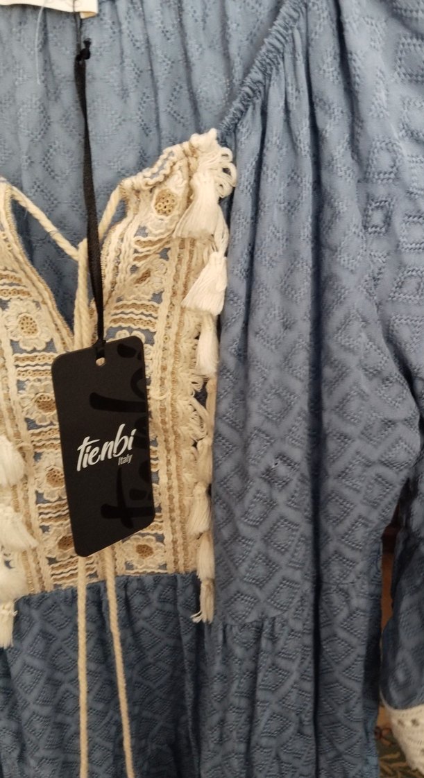 Nakışlı Mavi Bohem İtalyan yazlık Elbise - Görsel 2