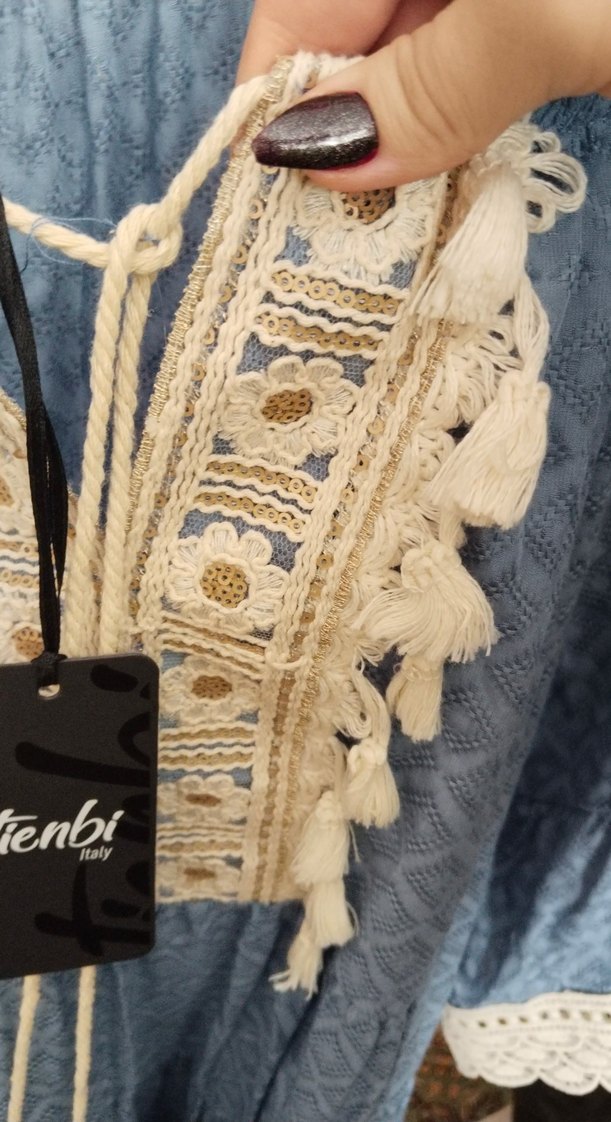 Nakışlı Mavi Bohem İtalyan yazlık Elbise - Görsel 5