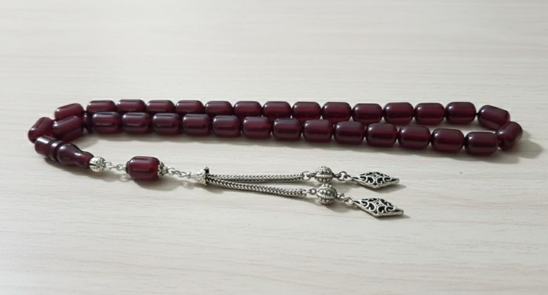 Bordo Parlak Erkek Tesbih - Görsel 2