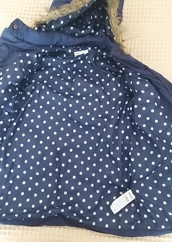 Kız Çocuk Lacivert Kapüşonlu Kürklü Mont - Görsel 3