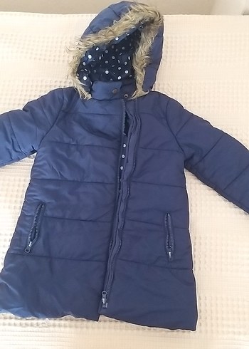 Kız Çocuk Lacivert Kapüşonlu Kürklü Mont - Görsel 2