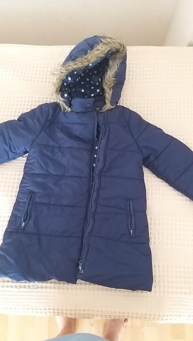 Kız Çocuk Lacivert Kapüşonlu Kürklü Mont - Görsel 2