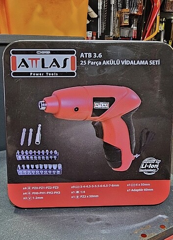 Atlas ATB 3.6 lı Akülü Vidalama 25 Parça