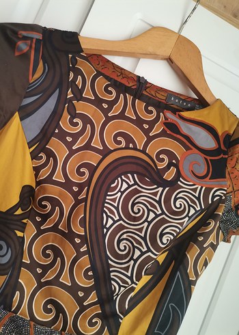 Kahverengi Desenli Bohem Kadın Elbise - Görsel 2