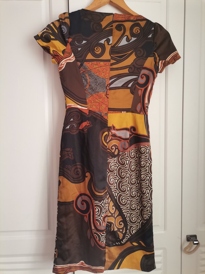 Kahverengi Desenli Bohem Kadın Elbise - Görsel 3