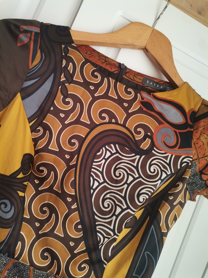 Kahverengi Desenli Bohem Kadın Elbise - Görsel 2