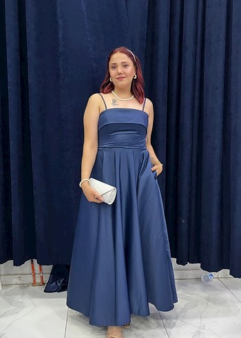 Drapeli Lacivert Uzun Mezuniyet Elbisesi - Görsel 2