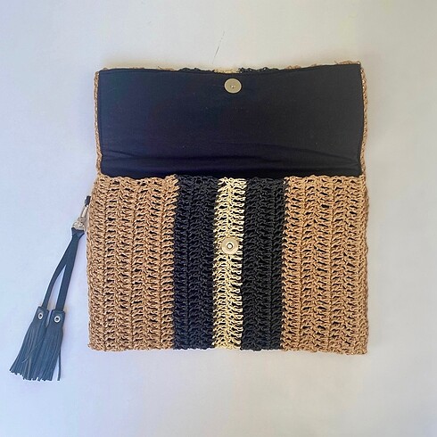 Beden Mango Hasır Striped Clutch Çanta