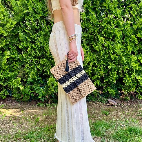 Mango Hasır Striped Clutch Çanta