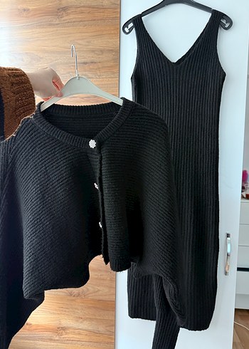 Siyah Triko Uzun Kadın Elbise (takım) - Görsel 6