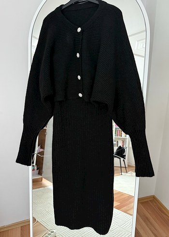 Siyah Triko Uzun Kadın Elbise (takım) - Görsel 2