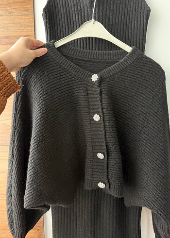 Siyah Triko Uzun Kadın Elbise (takım) - Görsel 7