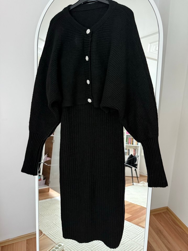 Siyah Triko Uzun Kadın Elbise (takım) - Görsel 2