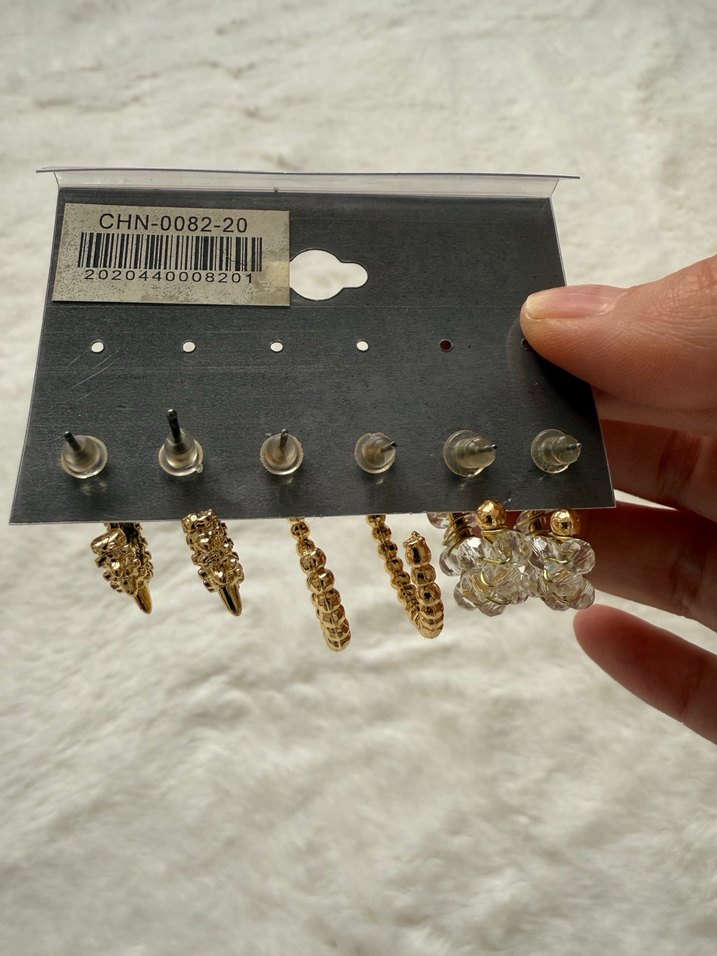 Altın Rengi Mini Boncuklu Yılan Desenli Küpe Seti - Görsel 3