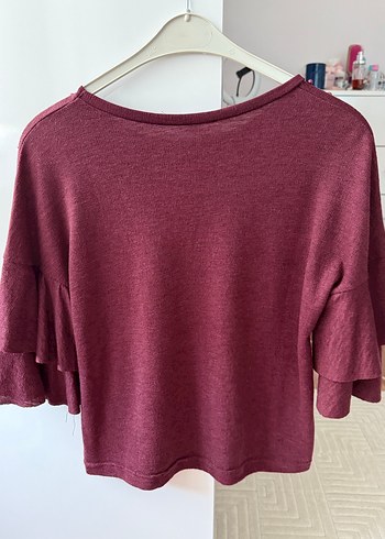 Bordo İşlemeli Triko Bluz - Görsel 2