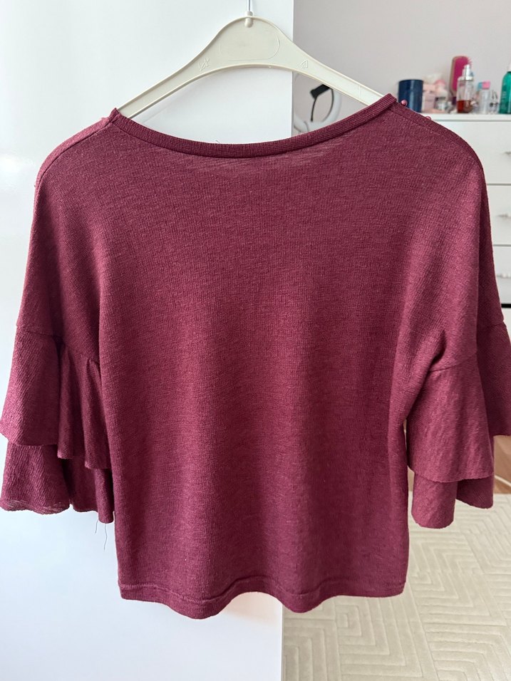 Bordo İşlemeli Triko Bluz - Görsel 2