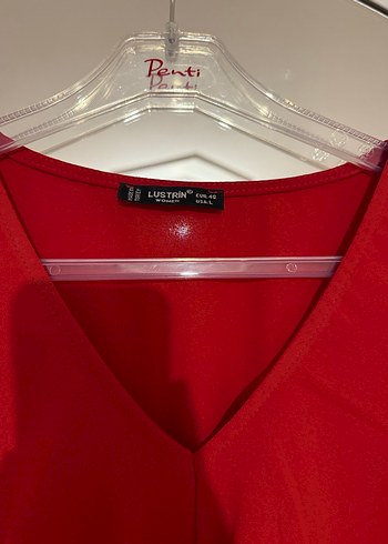 Kırmızı V Yaka Drapeli Mini Kadın Bluz - Görsel 4