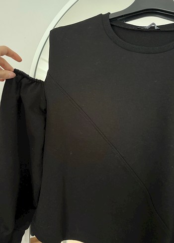 Drapeli Siyah Kadın Sweatshirt - Görsel 2