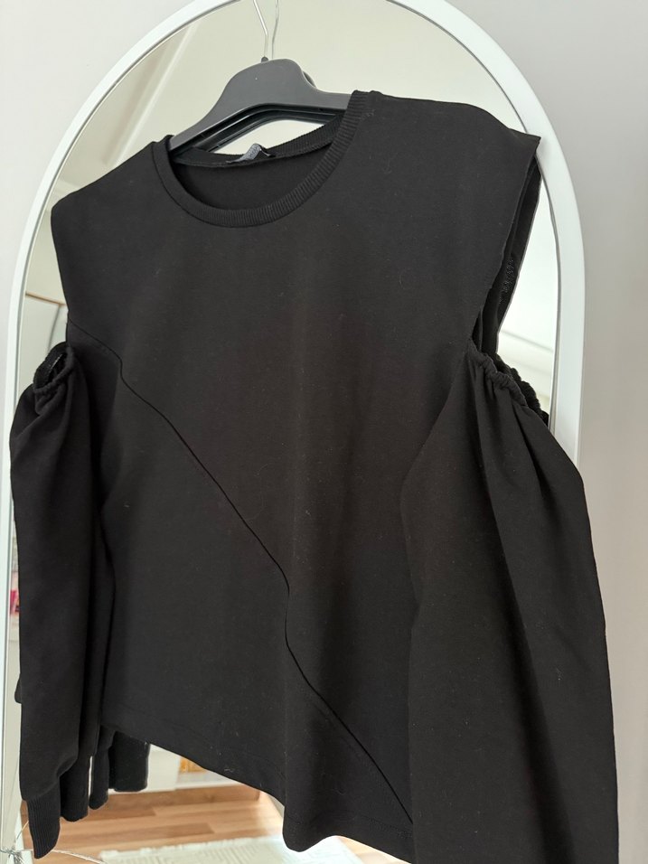 Drapeli Siyah Kadın Sweatshirt - Görsel 3