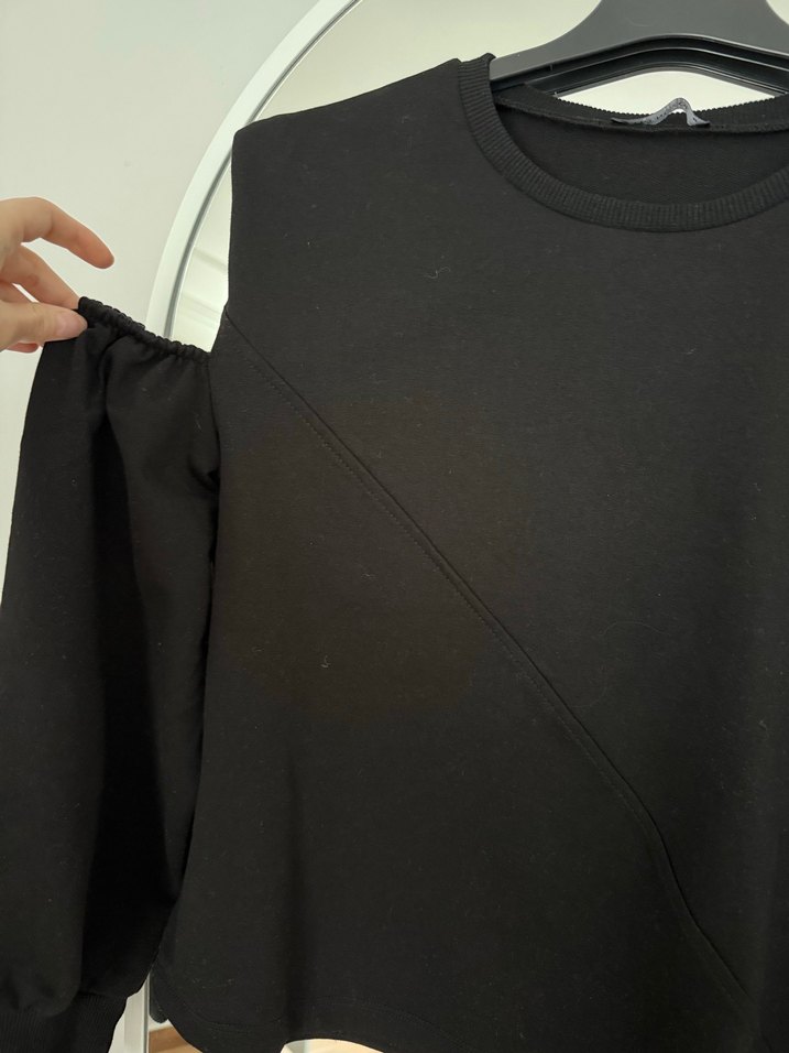 Drapeli Siyah Kadın Sweatshirt - Görsel 2