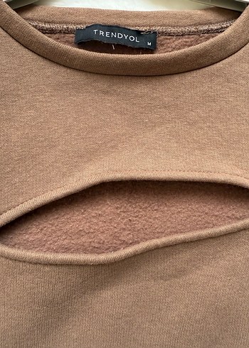 Kahverengi Kadın Crop Sweatshirt (içi polar) - Görsel 5