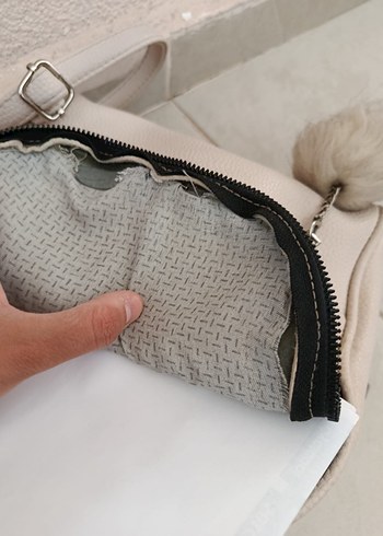 Beyaz Deri Fermuarlı Sırt Çantası - Görsel 6