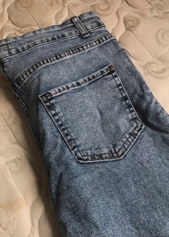 l Beden Düğmeli Gri Mavi Kadın Denim Pantolon