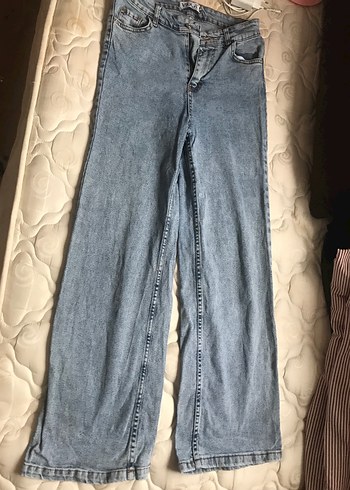 Diğer Düğmeli Gri Mavi Kadın Denim Pantolon