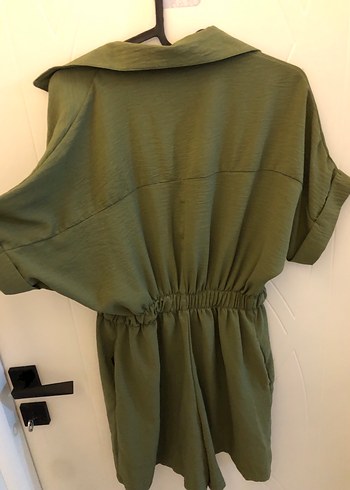 Yeşil Kemerli V Yaka Keten Midi Tulum - Görsel 4