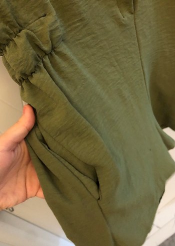 Yeşil Kemerli V Yaka Keten Midi Tulum - Görsel 5