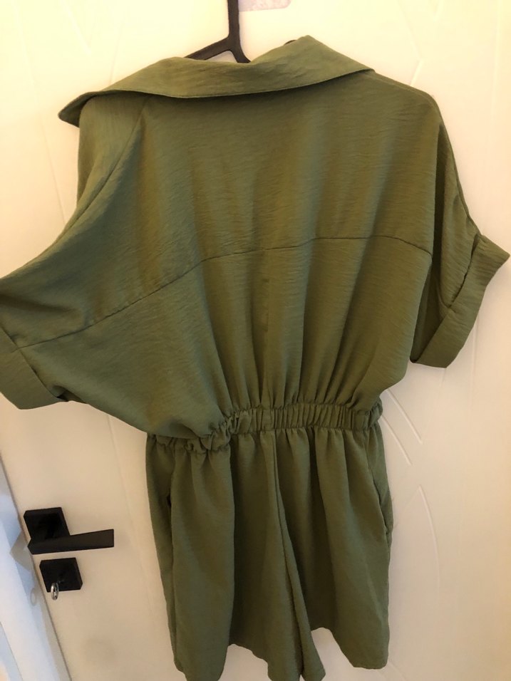 Yeşil Kemerli V Yaka Keten Midi Tulum - Görsel 4