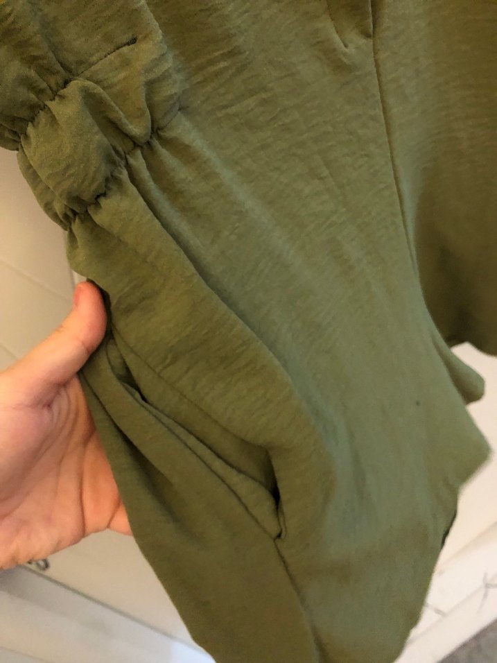 Yeşil Kemerli V Yaka Keten Midi Tulum - Görsel 5