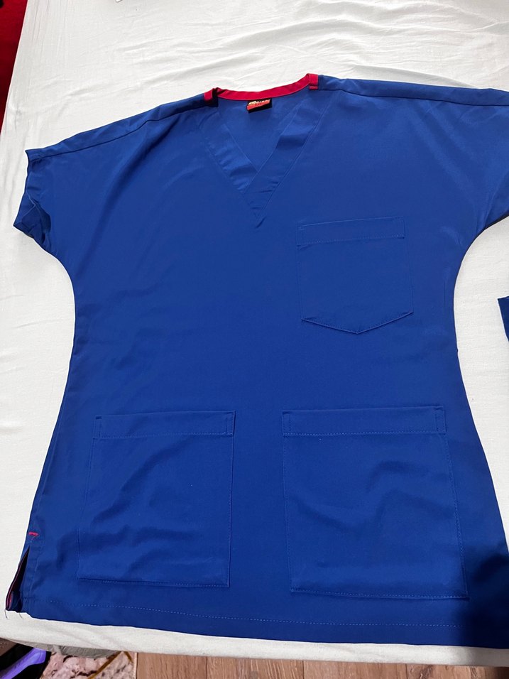 Çizgi Mavi Kısa Kollu V Yaka üniforma - Görsel 3