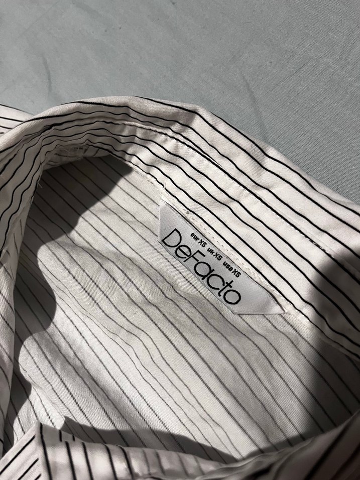 Gri Çizgili kadın Keten Gömlek - Görsel 2